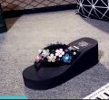 Girls Multi Color Shimmer Flower Beads Slippers 5 cm medium sole. 