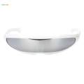 Futuristic Narrow Lens Visor Eye Sunglasses Black+White Frame Silver Mirror. 