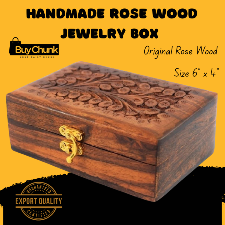 Handmade Wooden Jewelry Box – Size 6 x 4 Inches | | Handcrafted Wooden Jewellery Box for Rings, Earrings & Keepsakes | Premium Wooden Jewellery Organiser
