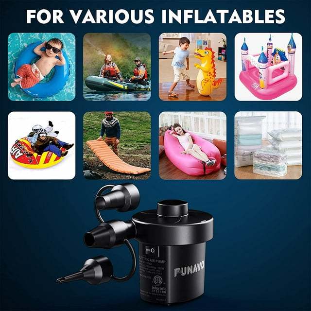 Electric Air Pump, Portable Electric Balloon Pump for Inflatables with 3 Nozzles, 130 W Quick-fill Electric Pump for Swimming Pool Outdoor Toy Car Camping, Black