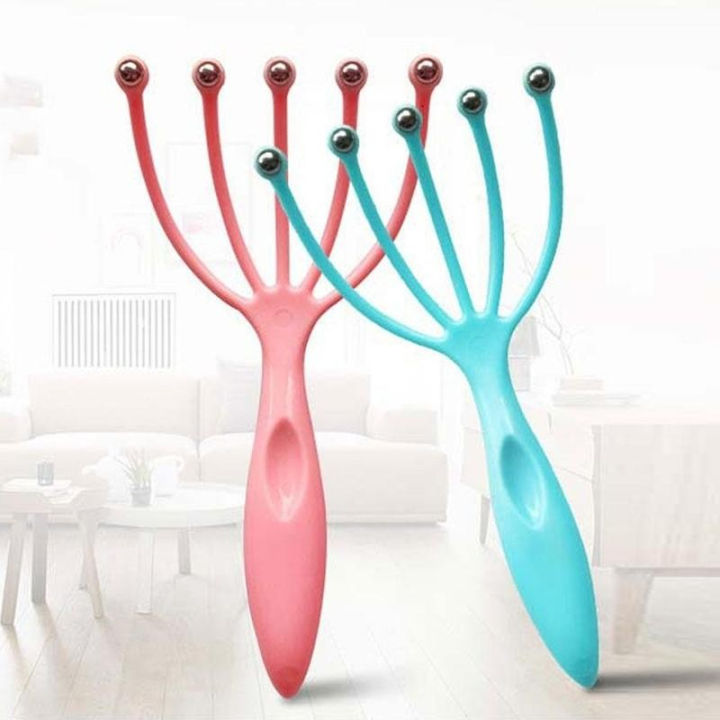 Head Massager Scalp Neck Comb Roller Five Finger Claws Steel Ball Hand Held Relax Octopus Head Massager