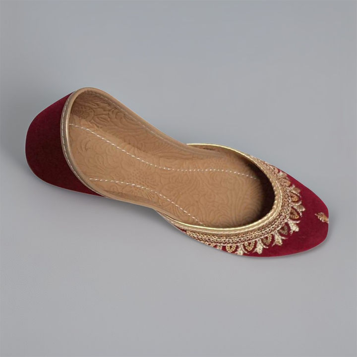 Maroon Golden Khussa for Girls – Stylish and Comfortable Eco-Friendly Party and Casual Footwear