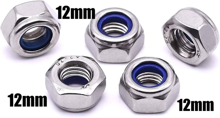 SS M12 (12mm) Lock Nut -Stainless Steel SS Lock Nuts (Pack of 12) SS lock nuts, Thickness 12mm lock nut 12mm