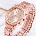 [Precious] Elegant Stainless Steel Band Women's Watch/ Luxury Rhinestone Casual Wristwatches/ Classic 3-Eyes Quartz Watches. 