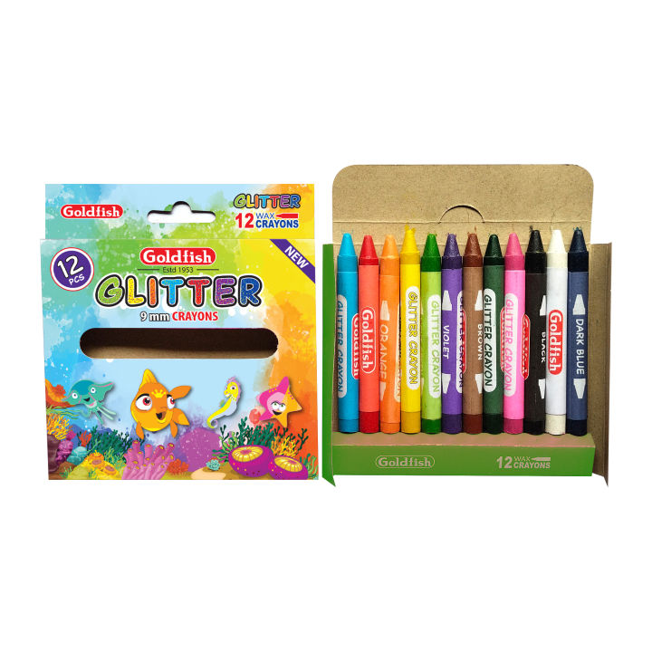 Goldfish%20High%20Quality%20Glitter%209mm%20Wax%20Crayon%2012%20Colour%20in%20Cardboard%20Packet%20(1%20Pack)%20-%20Image%203