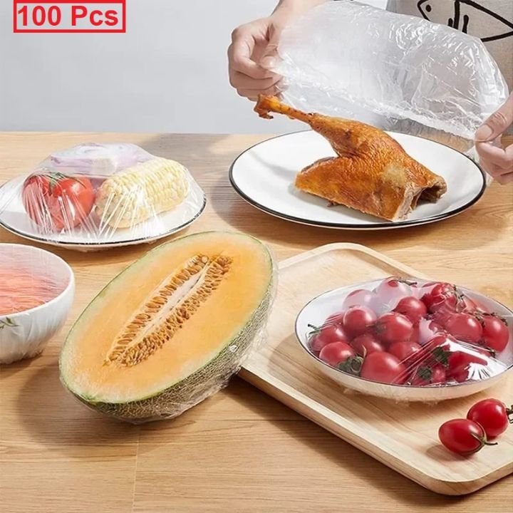 100 PCS Reusable Disposable Food Cover Plastic Wrap Durable Elastic Food Lids for Bowls Elastic Plate Covers For Kitchen Food Saver Bag