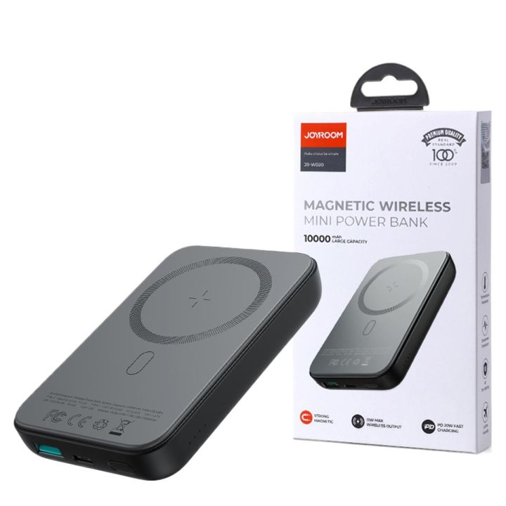 JOYROOM JR-W020 Magnetic Wired + Wireless 2-In-1 Design Wireless Power Bank 10000MAH White Black JR W020