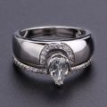 Exquisite Women Sier Color Waterdrop Metal Inlaid White Round Zicron Stones Ring Set Wedding Engagement Rings Jewelry. 
