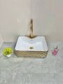 Alkhaleej Rose Gold Ceramic Square Shape Wash Basin | Tabletop Ceramic Bathroom Sink | Wash Basin For Bathroom ( 19"X15"X5". 