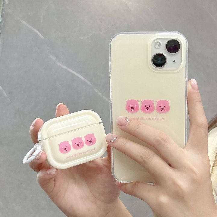 Pink Beaver loopy Applicable iPhone14 Phone case 15ProMax Apple 13 Double Layer 11/12 Cute
