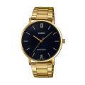 Casio General Mens Gold Ion Plated Case Analog Quartz Black Dial Gold Ion Plated Band Watch-MTP-VT01G-1BUDF. 