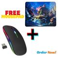 Rechargeable Bluetooth Wireless Dual Mode RGB Silent Click Mouse - RGB Mouse / Mouse with Dragon Mousepad / Mouse with Logitech Mousepad - 7 Colors - High Performance with 7 LED Lights. 