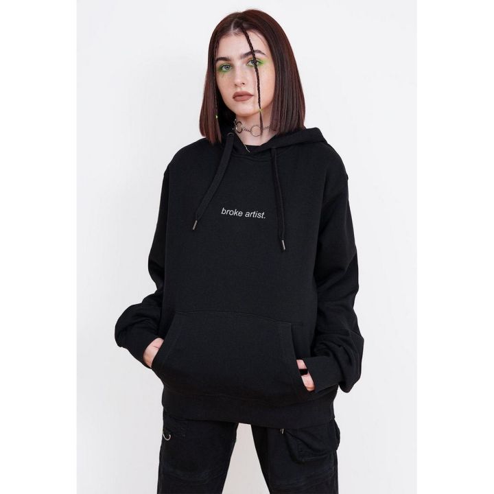 Broke artist plane black pullover hoodie for women