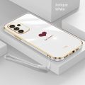 Samsung Galaxy S23 FE samsung s23FE S21 S20 FE Luxury Love Heart Casing Square Edges Plating Back TPU Soft Case with Lanyard Cover. 