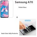 Samsung Galaxy A70 Tempered Glass Screen Protector Polish Glass + Back Clear Jelly Protector Soft Film Protection Hydrogel Film Protector For Samsung Galaxy A70. 