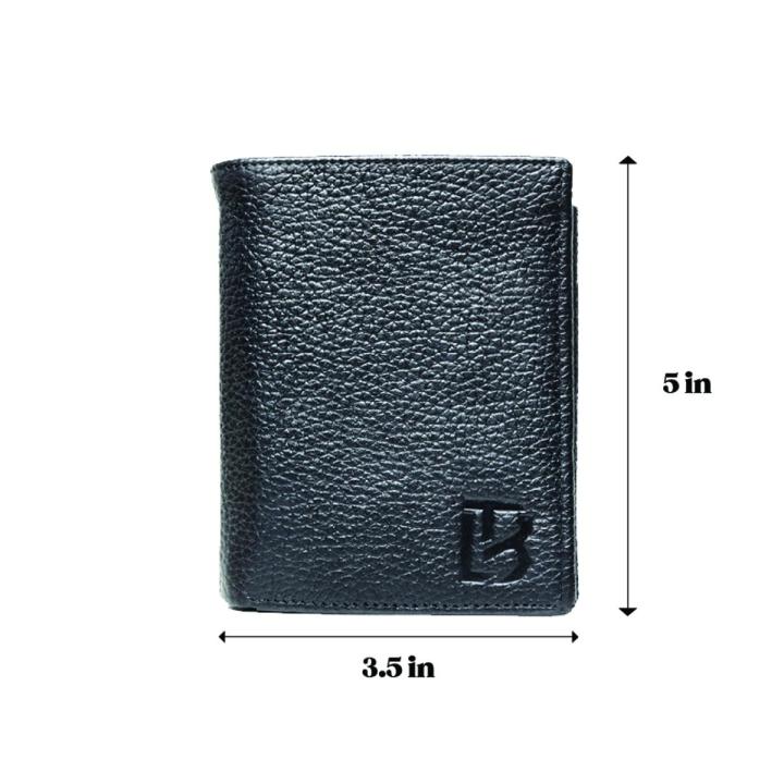 Genuine Leather Functional Trifold Classic Mens Wallet with Coin Pocket Black