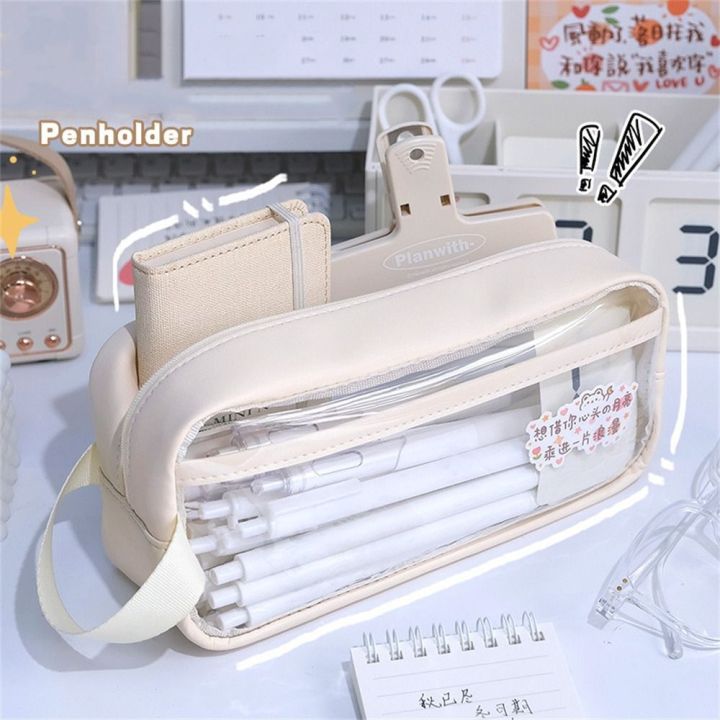 Aesthetic Office Large Capacity Waterproof Pencil Pouch Transparent Pencil Bag Stationery Holder