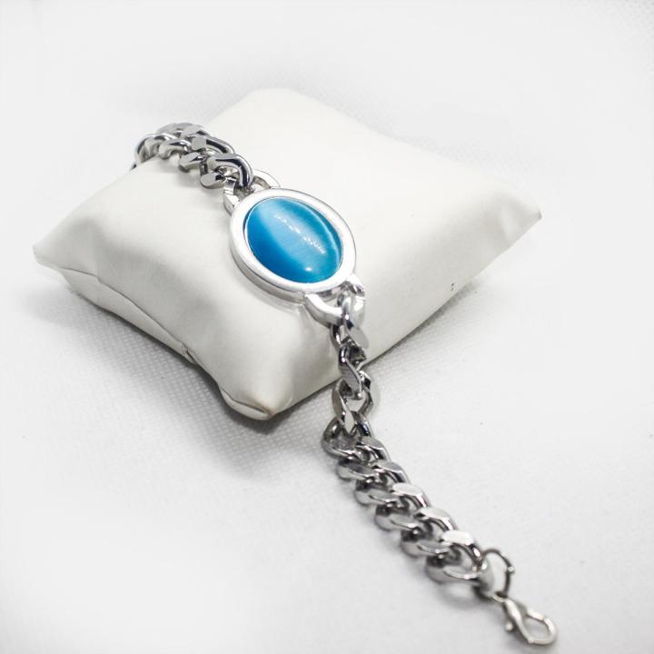 Silver Steel Chain Salman Khan Bracelet With Feroza Imitate Stone For Men Bracelet for Boys