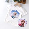 【BestGO】Summer Girls T Shirts Frozene Anna Elsa Princess Reversible Sequin Girls T-shirts  Color Short Sleeve Tees Children Kids Tops Clothes 2-8 yrs. 