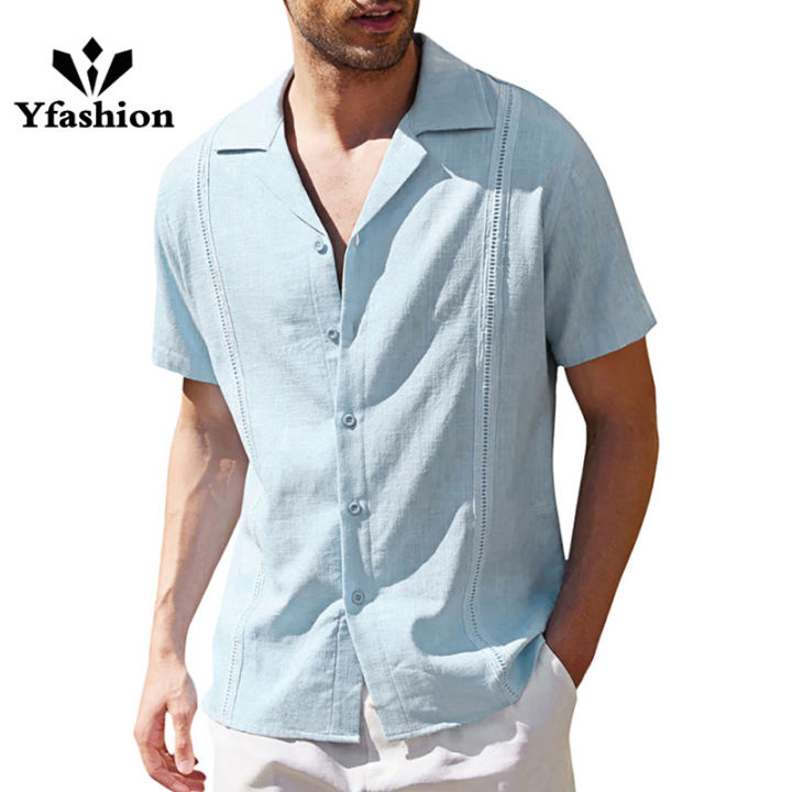 Men%20Summer%20Beach%20Shirt%20Casual%20Cotton%20Linen%20Solid%20Color%20Tops%20Short%20Sleeves%20Lapel%20T%20Shirt%20-%20Image%202