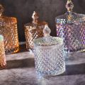 European-style yellow crystal glass storage jar, square sugar jar, diamond candy box, cotton swab box, cosmetic cotton jar, home decoration. 