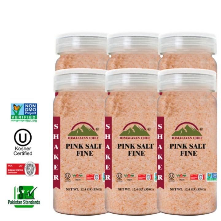 Pack of 6 Himalayan Chef Pink Salt Fine Plastic Shaker - 354g
