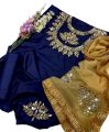 Unstitched Bridal Partywear 3-Piece Suit - Kataan Silk with Mirror Work and Golden Net Dupatta Customized. 