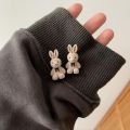 Cute Plush Rabbit Pendant Earrings -Girls Women Korean Fashion Teddy Bear Stud Earrings- Cute Cartoon Ear Stud Jewelry. 