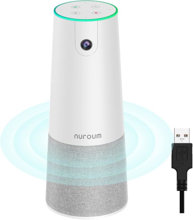 Conference Webcam Nuroum C20  w/Microphone&Speaker for 1080P Video Call, 100° Ultra Wide Angle, 13ft Voice Pickup, AI Noise-Cancel, All-in-one PC Camera, USB Plug&Play&Power Speakerphone for Zoom/Teams