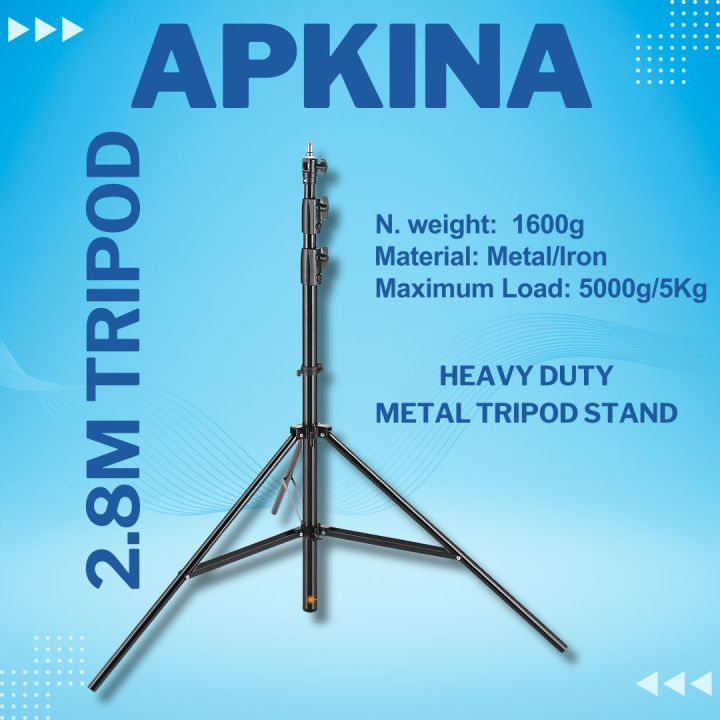 APKINA%209.2ft/2.8m%20Light%20Stand,%20Heavy%20Duty%20All%20Metal%20Tripod%20Stand,%203%20Way%20Mounting%20Interface%20&%20Metal%20Locking%20Knobs,%20Max%20Load%2011lb/5kg%20-%20Image%202