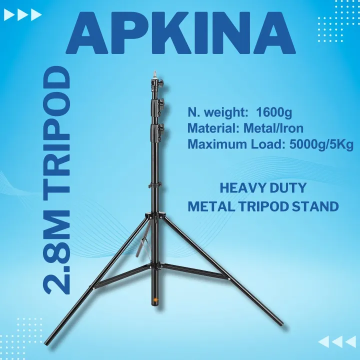 APKINA%209.2ft/2.8m%20Light%20Stand,%20Heavy%20Duty%20All%20Metal%20Tripod%20Stand,%203%20Way%20Mounting%20Interface%20&%20Metal%20Locking%20Knobs,%20Max%20Load%2011lb/5kg%20-%20Image%202