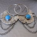 Vintage Moon Blue Stone for Women Sier Color Dangle Earrings Jewelry. 