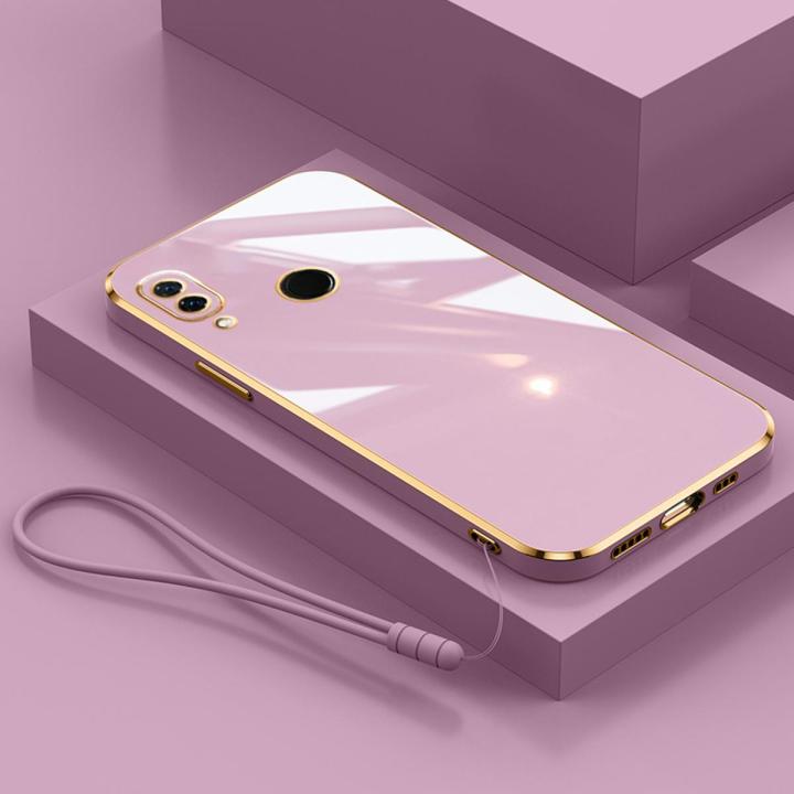 For Xiaomi Redmi Note 7 / Note 7 Pro Cover with Wrist Strap Fashion Shiny Plating Square Bumper Girls Phone Case Soft TPU Silicone Shockproof Protective Back Cover