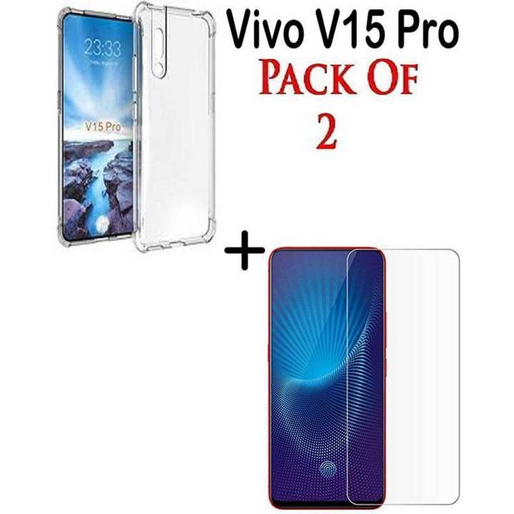 Vivo V15 Pro - Pack Of 2 - Glass Protector And 1 Mm Jelly Cover