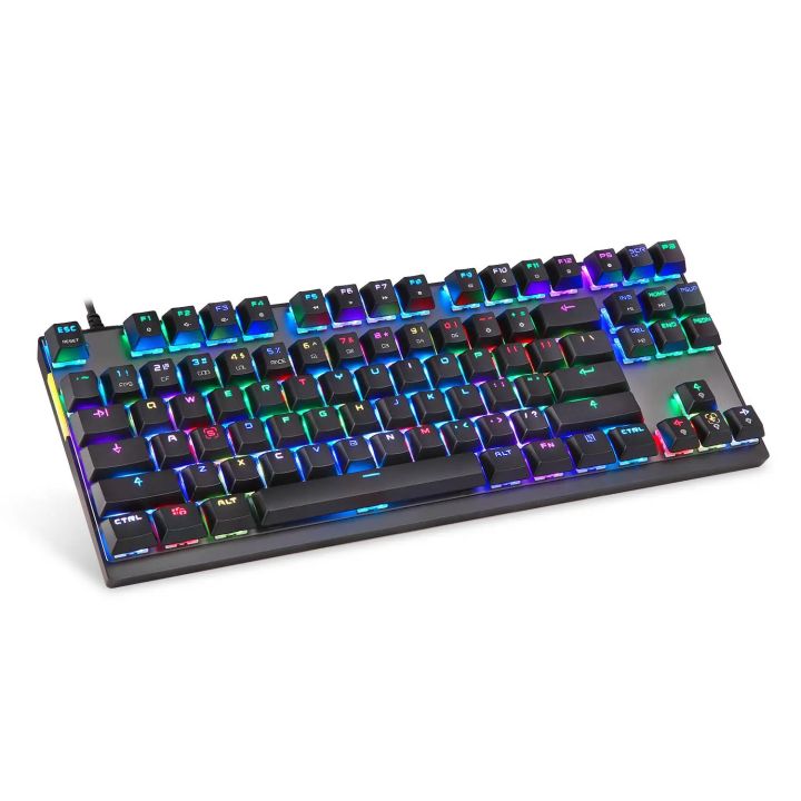 87 Key Metal Rim Wired Mechanical Gaming Keyboard, Blue Switch, 10 Backlight Modes, N-Key Rollover, Waterproof Mechanical Gaming Wired Keyboard RGB Blue Switch AntiGhosting RAPTURE KILO RGB Mechanical Gaming Keyboard, Compact wired keyboard, 87 keys