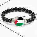 New Palestinian Flag Pattern Imitation Pearl Style Black Elastic Rope Beaded Bracelet For Men And Women Jewelry Gifts Wholesale. 