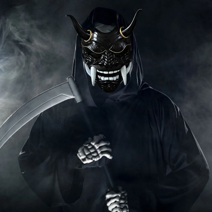 Hannya Demon Mask Japanese Oni Samurai Noh Kabuki Prajna Latex Masks Evil De-mon Mon-ster Full Face Mask For Men