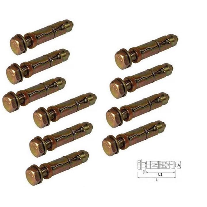 M8 x 60mm BZP Steel Anchors Bolts & Shields Wall Rawl Bolts