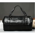 Black Pu Leather Travel Duffle Gym Luggage Bag Shoulder Bag With long Strap. 