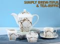 RoyalDine's Exclusive 15 Pieces Coffee/Tea Set (MATERIAL CERAMIC) Exquisite Tea Set For Tea Lovers. Elegant Tea Serving Set Marble Design.Vintage Black & White Teaset.. 