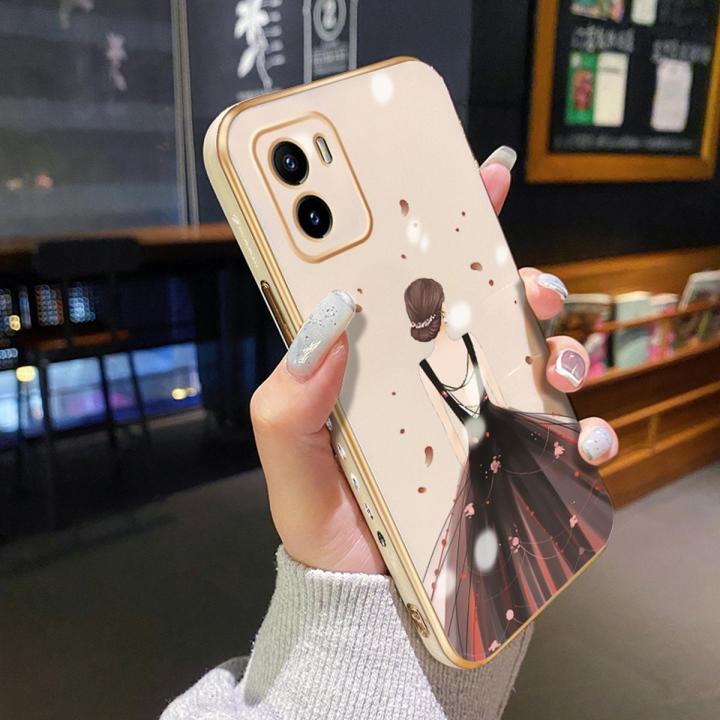 dienya For VIVO Y15S Case Plating Side Edge Square New Design Fashion Princess Girl Phone Cases Pattern Silicone Casing Full Back Cover Camera Protect Shockproof Softcase