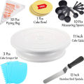 Premium 11-Inch Rotating Cake Turntable with 3-Piece Spatula Set, 10-Piece Piping Bags & 1-Piece Cake Board for Cake Decorating. 