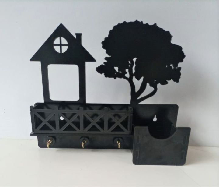 Beautiful Keyholder for Homes, Tree and Home Black Color, Laser Cut