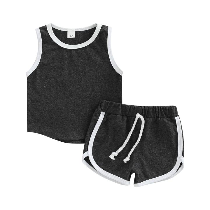 Baby Boys Tanks Tops + Shorts, Sports Casual Style Elastic Waist Drawstring Summer Clothing