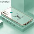 Hontinga for Infinix Hot 9 Play Back Cover Luxury 6D Plating Cartoon Lucky Deer Side Pattern Case Soft Silicone Square Phone Cases. 