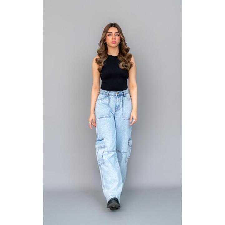 Genie Ciara Acid Wash Denim Cargo Jeans/Pants for women & girls