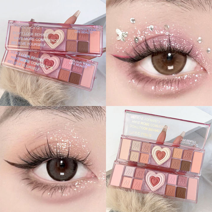 Heartbeat 12 Colors Eyeshadow Palette Blush Highlight Eyeshadow Multifunctional Practical Three-In-One Comprehensive Palette Multi-Style