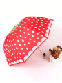 Cute Strawberry Pattern Folding Umbrella with High Density Waterproof Fabric Travel Umbrella. 