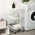 Kitchen Storage Trolley 3-Tier Metal Table Top Serving Rolling Cart, Mobile Rack Organizer with Locking Wheels, Standing Shelf Laptop Desk for Kitchen Home Office. 
