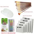 28 Pcs/Set Value Pack For Artist - Canvases, 12ml Acrylic Paints, Multi Shape Brushes and 10 Wells Palette. 